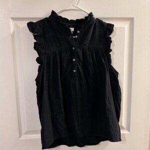 J. Crew Black Ruffled Sleeveless Blouse